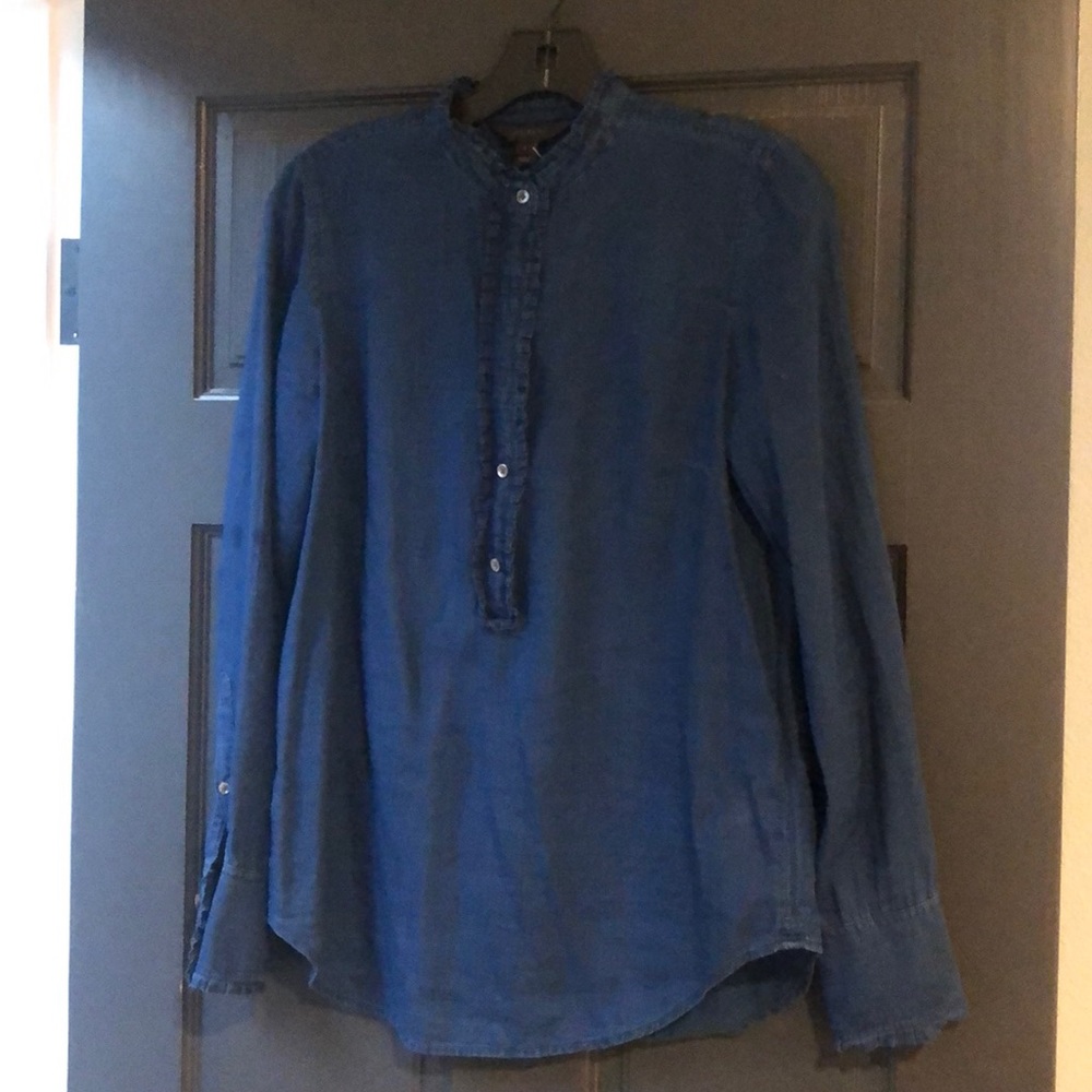 Jcrew indigo popover ruffle top